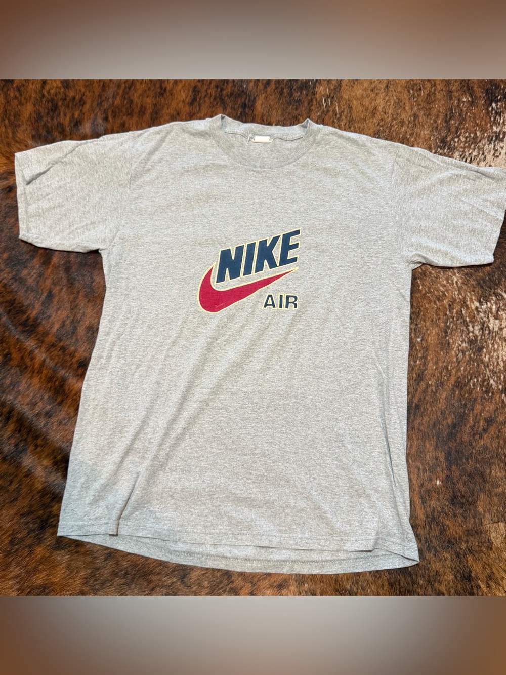 Vtg 90s Nike Air T Shirt Nutmeg Mills Gray Tag Boxy Spell Out Swoosh L Rare